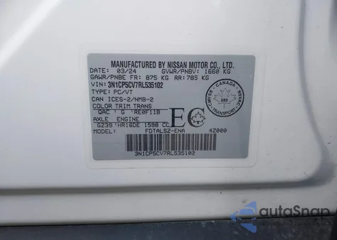 2024 Nissan Kicks Sv Xtronic Cvt z USA, uszkodzony, nr VIN 3N1CP5CV7RL535102